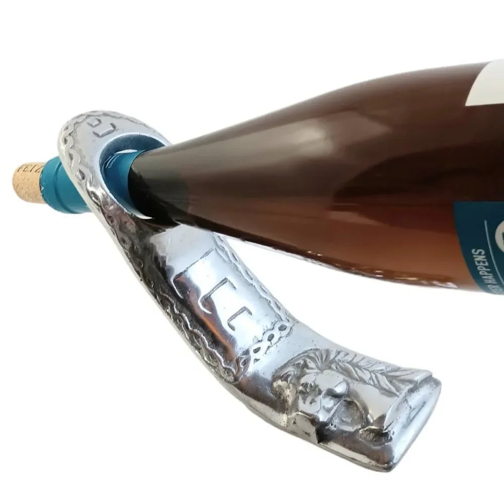 Pewter Horse Wine Bottle Holder Suspended Gravity Balancing